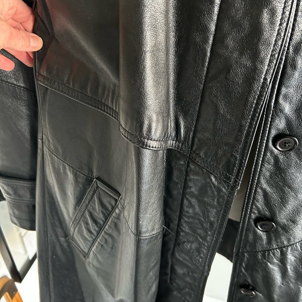 Wilsons Leather Black Genuine Leather Coat | Classic Longline Trench - Picture 6 of 8